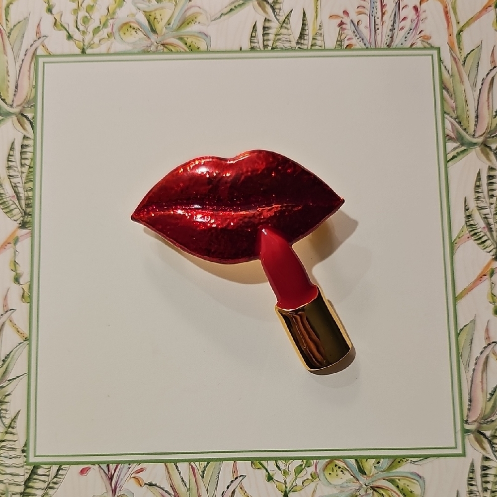 Red Lipstick Pin Brooch - Women Makeup Accessory